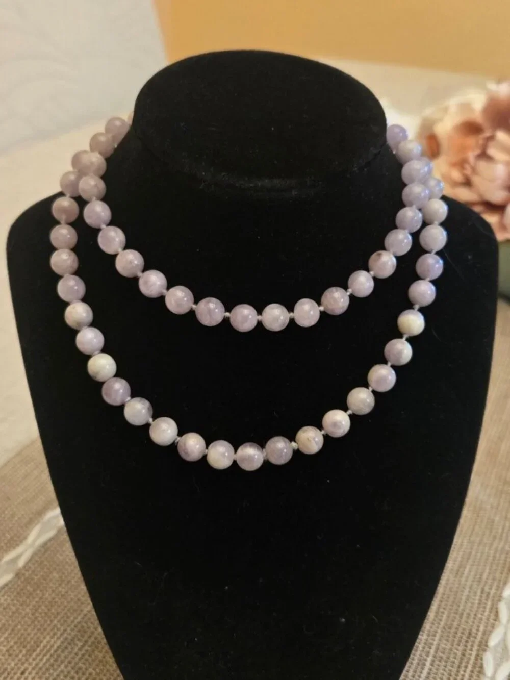 Lavender Quartz Beaded Necklace‎ With Natural Polished Stones